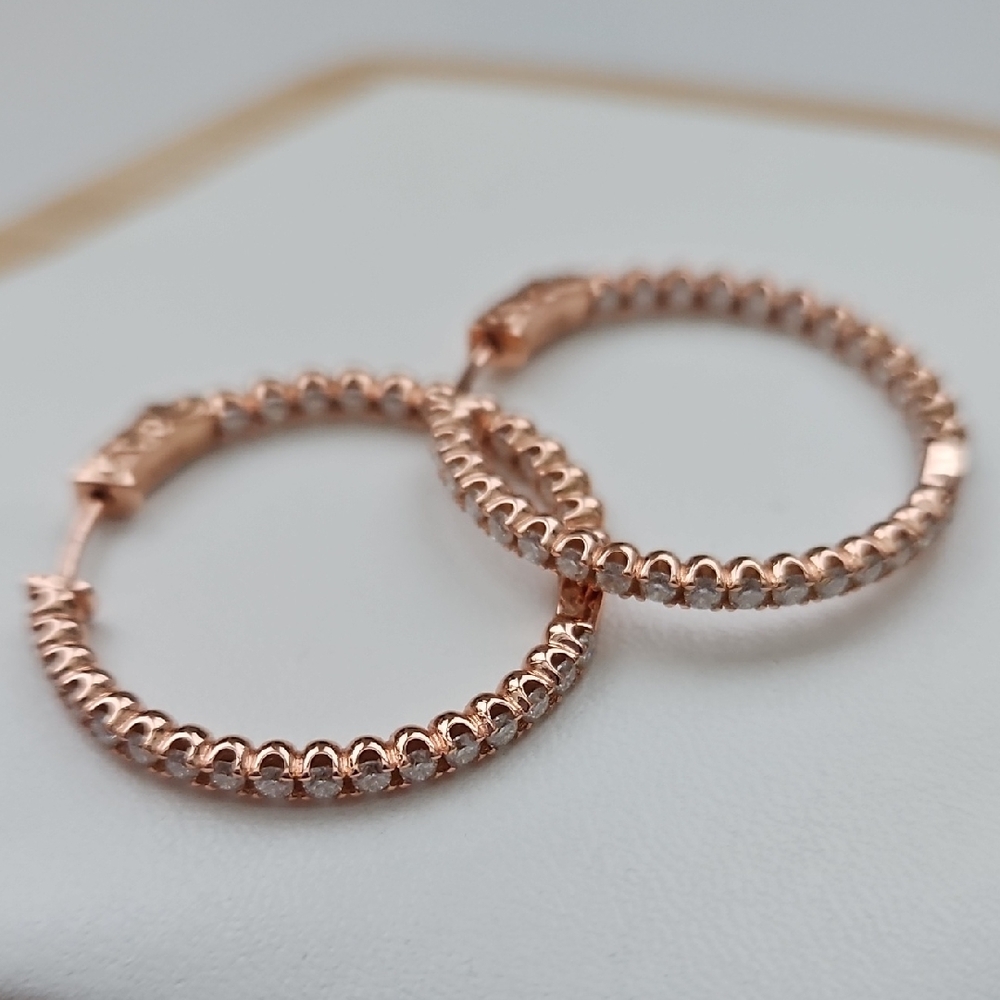 In And Out Moissanite Hoop, Rose Gold Plating Over S925